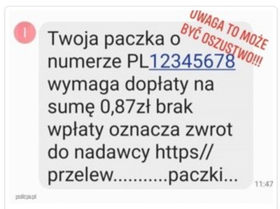 Wiadomość tekstowa - oszustwo SMS-owe.